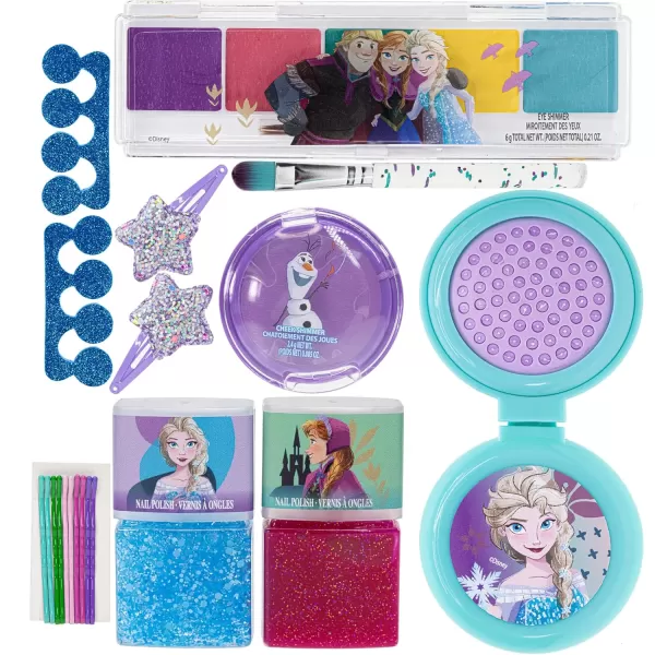 Disney Frozen  Townley Girl Fashion Chain Bag with Peel Off Nail Polish Eyeshadow Hair Accessories Hair Brush and More with Rainbow Chain for Girls Ages 3