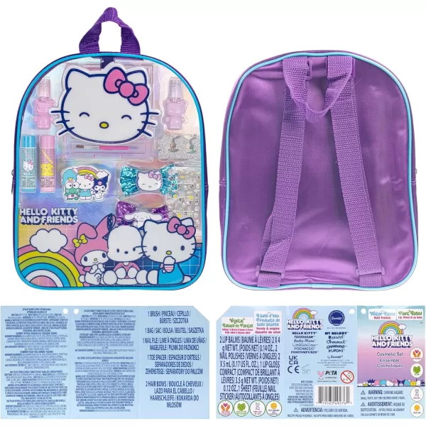 Hello Kitty and Friends Townley Girl Makeup Filled Backpack Set with 12 Pieces Including Lip Gloss Nail Polish Nail Stones and Other Accessories Ages 3 for Parties Sleepovers and Makeovers