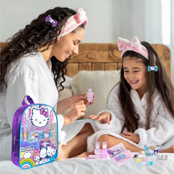 Hello Kitty and Friends Townley Girl Makeup Filled Backpack Set with 12 Pieces Including Lip Gloss Nail Polish Nail Stones and Other Accessories Ages 3 for Parties Sleepovers and Makeovers