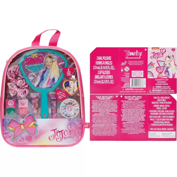 JoJo Siwa  Townley Girl Backpack Cosmetic Activity Set for Girls Ages 3 Makeup Hair Salon Kit Including Scrunchie Mirror Nail Polish Lip Gloss and More for Parties Sleepovers and Makeovers