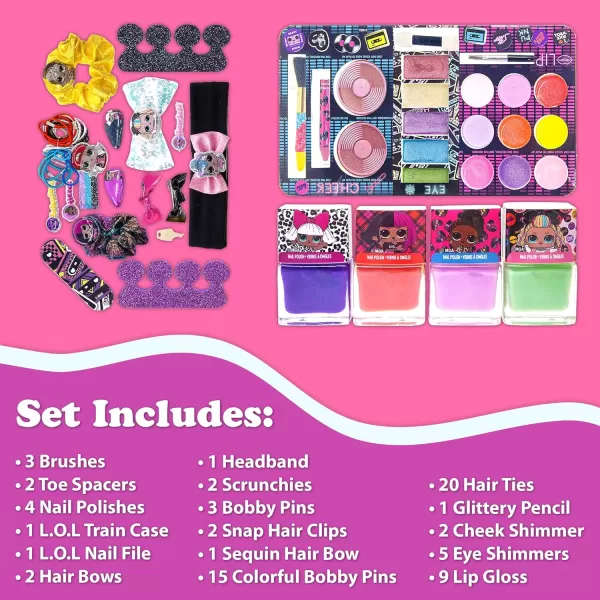 LOL Surprise Townley Girl Train Case Cosmetic Makeup Set Includes Lip Gloss Eye Shimmer Nail Polish Hair Accessories ampamp more for Kids Girls Ages 3 perfect for Parties Sleepovers ampamp MakeoversMega