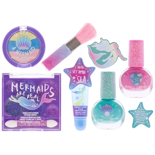 Townley Girl Mermaid Vibes Makeup Set with 8 Pieces Including Lip Gloss Nail Polish Body Shimmer and More in Mermaid Bag Ages 3 for Parties Sleepovers and Makeovers