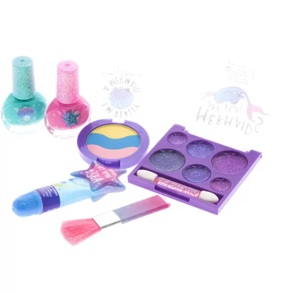 Townley Girl Mermaid Vibes Makeup Set with 8 Pieces Including Lip Gloss Nail Polish Body Shimmer and More in Mermaid Bag Ages 3 for Parties Sleepovers and Makeovers