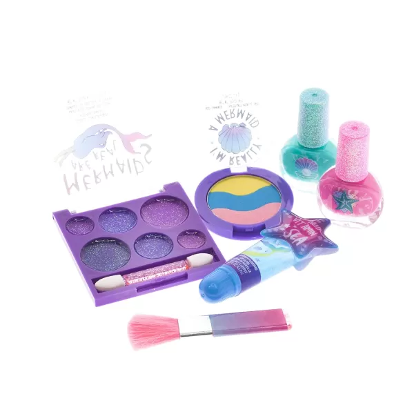 Townley Girl Mermaid Vibes Makeup Set with 8 Pieces Including Lip Gloss Nail Polish Body Shimmer and More in Mermaid Bag Ages 3 for Parties Sleepovers and Makeovers