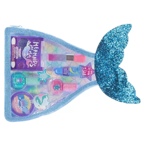 Townley Girl Mermaid Vibes Makeup Set with 8 Pieces Including Lip Gloss Nail Polish Body Shimmer and More in Mermaid Bag Ages 3 for Parties Sleepovers and Makeovers