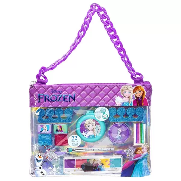 Disney Frozen  Townley Girl Fashion Chain Bag with Peel Off Nail Polish Eyeshadow Hair Accessories Hair Brush and More with Rainbow Chain for Girls Ages 3