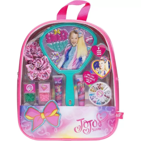 JoJo Siwa  Townley Girl Backpack Cosmetic Activity Set for Girls Ages 3 Makeup Hair Salon Kit Including Scrunchie Mirror Nail Polish Lip Gloss and More for Parties Sleepovers and Makeovers