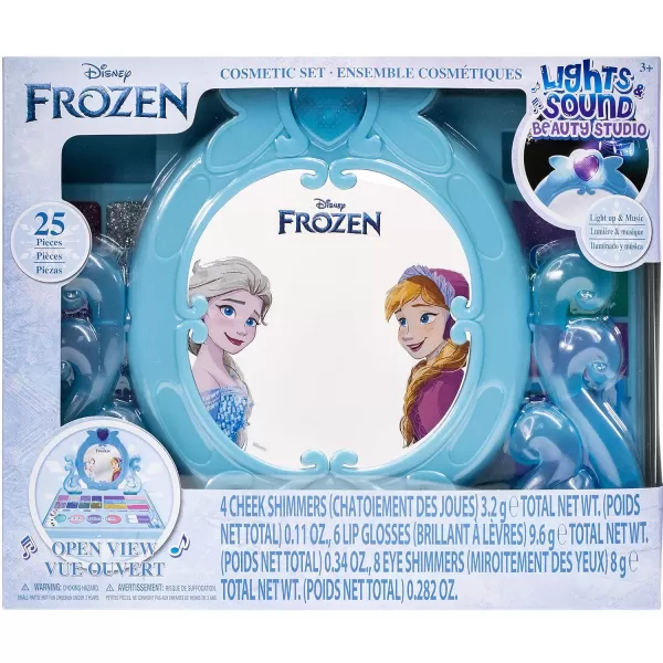 Disney Frozen  Townley Girl Cosmetic Vanity Compact Makeup Set with Mirror ampamp Builtin Music Includes Lip Gloss Shimmer ampamp Brushes for Kids Girls Ages 3 perfect for Parties Sleepovers and Makeovers