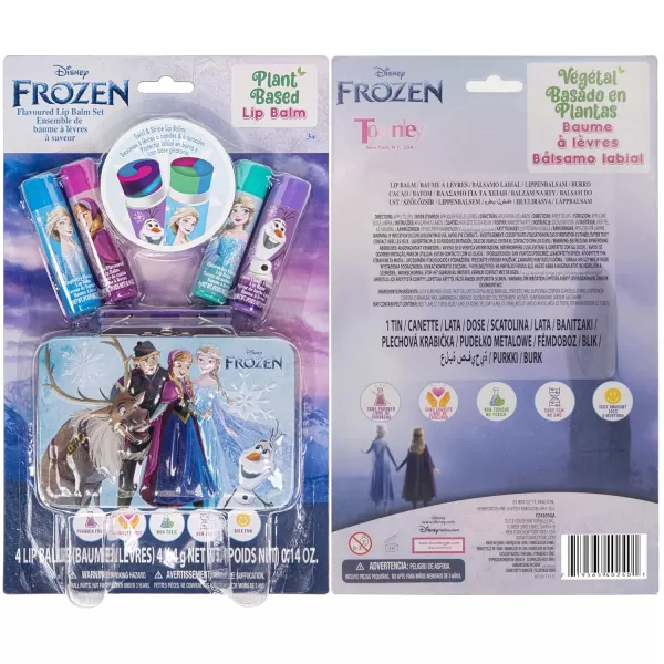 Disney Frozen  Townley Girl Plant Based 4 Pcs Flavoured Lip Balm with Tin Case Makeup Cosmetic Set for Kids ampamp Girls Ages 3 Perfect for Parties Sleepovers Makeovers ampamp Birthday Gifts