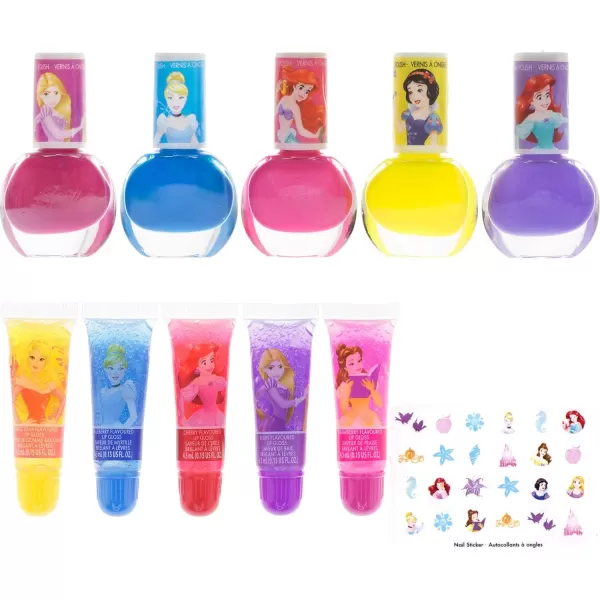 Disney Princess Sparkly Cosmetic Makeup Set for Girls with Lip Gloss Nail Polish Nail Stickers  11 PcsPerfect for Parties Sleepovers Makeovers Birthday Gift for Girls 3Disney Princess