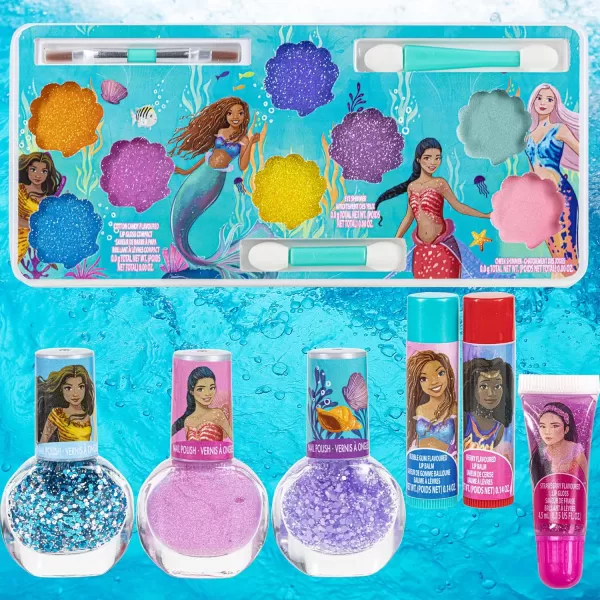 Disney Princess Train Case Girls Beauty Set Kids Makeup Kit for Girls Real Washable Toy Makeup Set Play Makeup Pretend Play Party Favor Birthday Toys Ages 3 4 5 6 7 8 9 10 11 12Little Mermaid