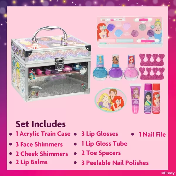 Disney Princess Train Case Girls Beauty Set Kids Makeup Kit for Girls Real Washable Toy Makeup Set Play Makeup Pretend Play Party Favor Birthday Toys Ages 3 4 5 6 7 8 9 10 11 12Disney Princess