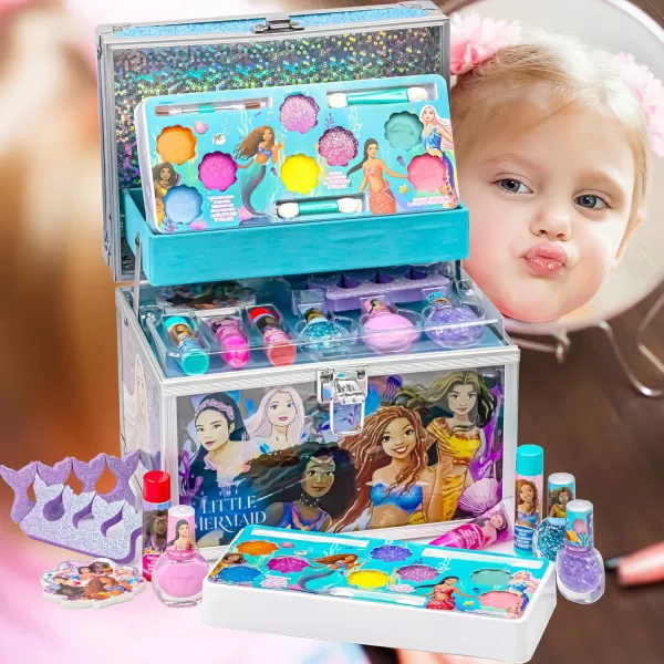 Disney Princess Train Case Girls Beauty Set Kids Makeup Kit for Girls Real Washable Toy Makeup Set Play Makeup Pretend Play Party Favor Birthday Toys Ages 3 4 5 6 7 8 9 10 11 12Little Mermaid