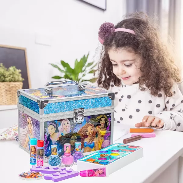 Disney Princess Train Case Girls Beauty Set Kids Makeup Kit for Girls Real Washable Toy Makeup Set Play Makeup Pretend Play Party Favor Birthday Toys Ages 3 4 5 6 7 8 9 10 11 12Little Mermaid