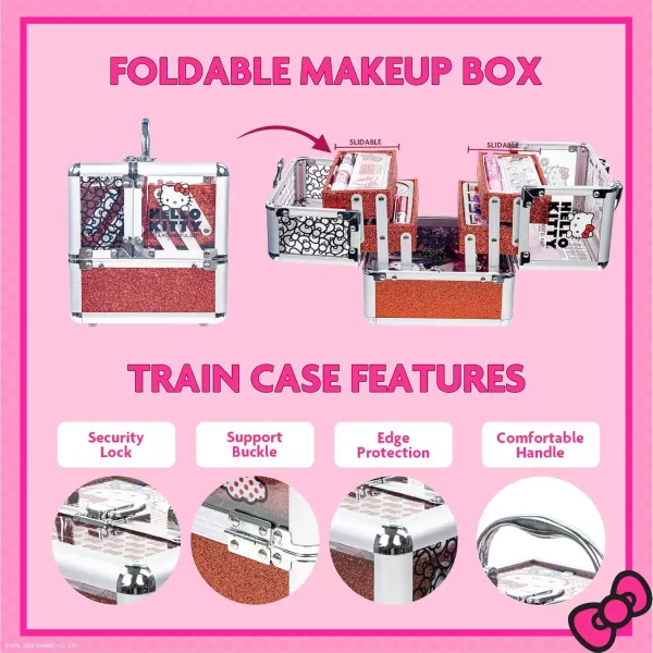 Hello Kitty  Townley Girl Train Case Cosmetic Makeup Set Includes Lip Gloss Eye Shimmer Nail Polish Hair Accessories ampamp More For Girls Ages 3 Perfect for Parties ampamp Makeovers