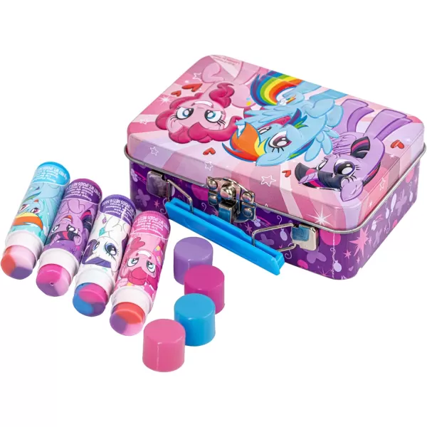 My Little Pony 4 Pack Vegan Lip Balm with Collectible Tin Case for Girls Ages 3