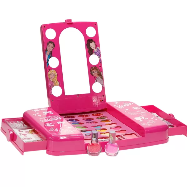 Townley Girl Barbie Beauty Vanity Set with LightUp Mirror  Includes Lip Gloss Eye Shadow Brushes Nail Polish Accessories and More Ages 3  Perfect for Parties Sleepovers and Makeovers