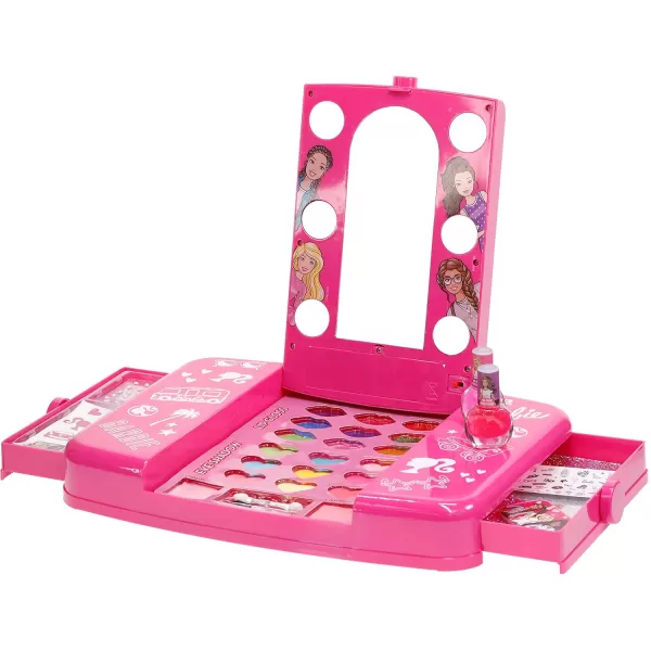 Townley Girl Barbie Beauty Vanity Set with LightUp Mirror  Includes Lip Gloss Eye Shadow Brushes Nail Polish Accessories and More Ages 3  Perfect for Parties Sleepovers and Makeovers