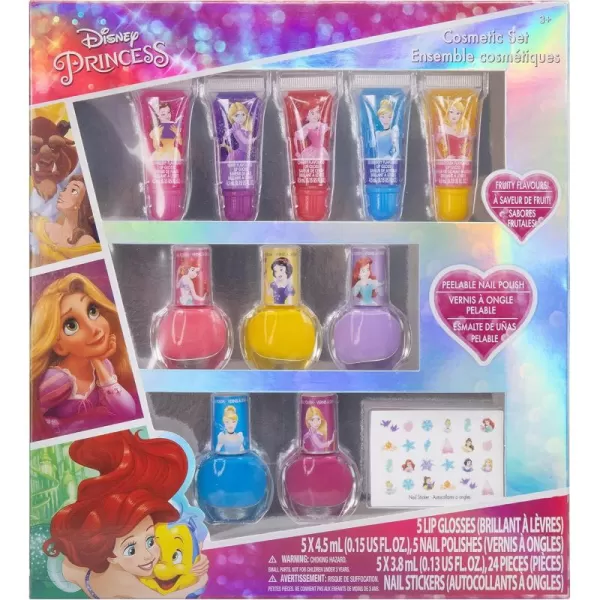 Disney Princess Sparkly Cosmetic Makeup Set for Girls with Lip Gloss Nail Polish Nail Stickers  11 PcsPerfect for Parties Sleepovers Makeovers Birthday Gift for Girls 3Disney Princess