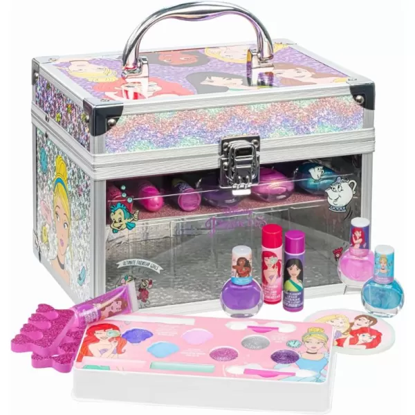 Disney Princess Train Case Girls Beauty Set Kids Makeup Kit for Girls Real Washable Toy Makeup Set Play Makeup Pretend Play Party Favor Birthday Toys Ages 3 4 5 6 7 8 9 10 11 12Disney Princess