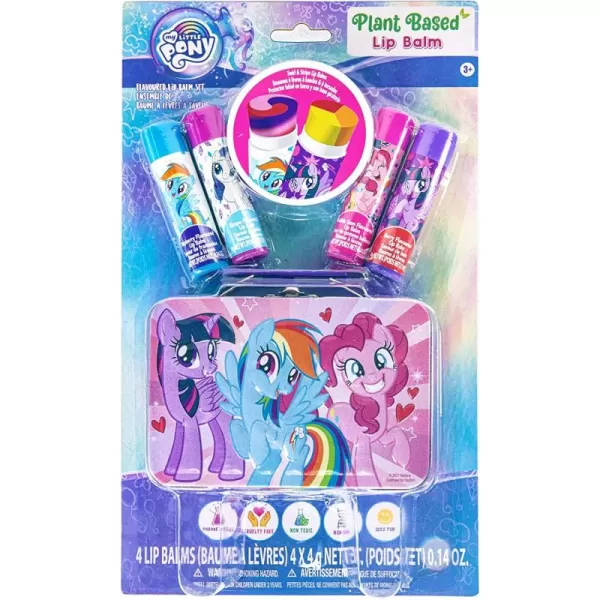 My Little Pony 4 Pack Vegan Lip Balm with Collectible Tin Case for Girls Ages 3