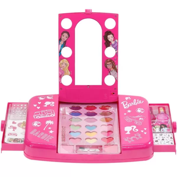 Townley Girl Barbie Beauty Vanity Set with LightUp Mirror  Includes Lip Gloss Eye Shadow Brushes Nail Polish Accessories and More Ages 3  Perfect for Parties Sleepovers and Makeovers