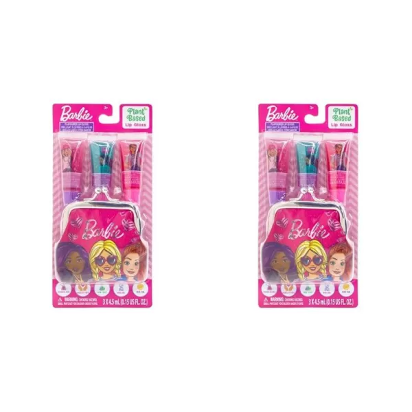 Townley Girl Barbie Coin Purse and PlantBased Lip Gloss Set Cute Pouch Wallet Small Money Bag Toy Ages 3 and UpPack of 2