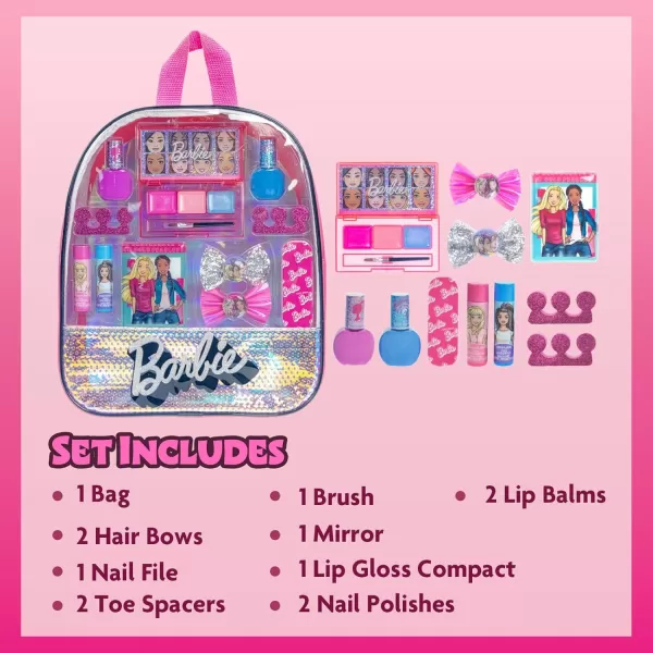 imageBarbie  Townley Girl 15 Pcs Makeup Filled Backpack Cosmetic Gift Set with Mirror Includes Lip Gloss Nail Polish Hair Bow ampamp More for Kids Girls Ages 3 Perfect for Parties Sleepovers ampamp Makeovers