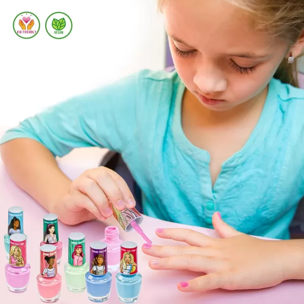 imageBarbie Townley Girl NonToxic PeelOff WaterBased Safe Nail Polish Set with Nail Dryer for Kids Batteries Not Included Ages 3 and UpBarbie