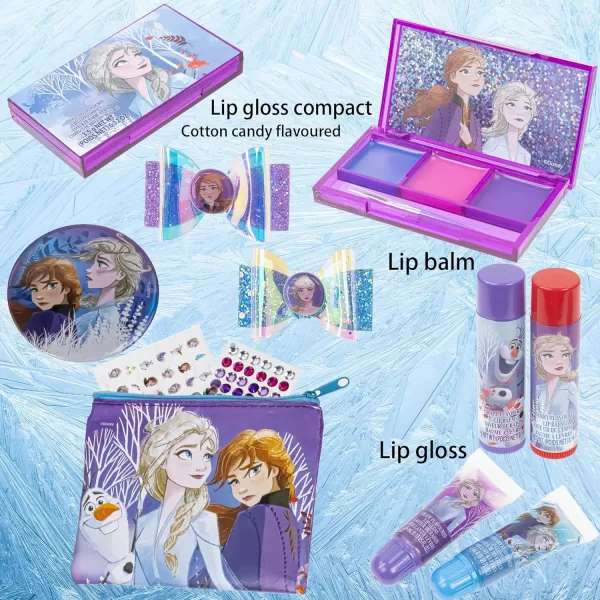 imageDisney Frozen  Townley Girl Super Sparkly Cosmetic Beauty Makeup Set For Girls with Clips Lip Gloss Nail Stickers Lip Balm Nail Gems and Mirror For Parties Sleepovers ampamp Makeovers