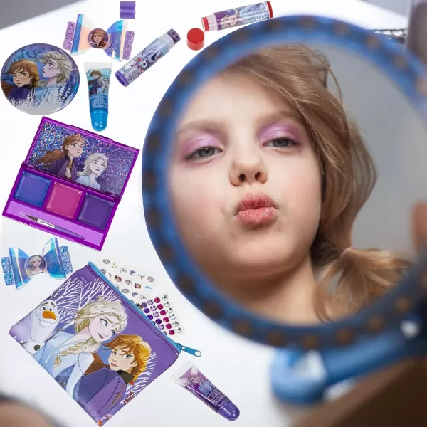 imageDisney Frozen  Townley Girl Super Sparkly Cosmetic Beauty Makeup Set For Girls with Clips Lip Gloss Nail Stickers Lip Balm Nail Gems and Mirror For Parties Sleepovers ampamp Makeovers