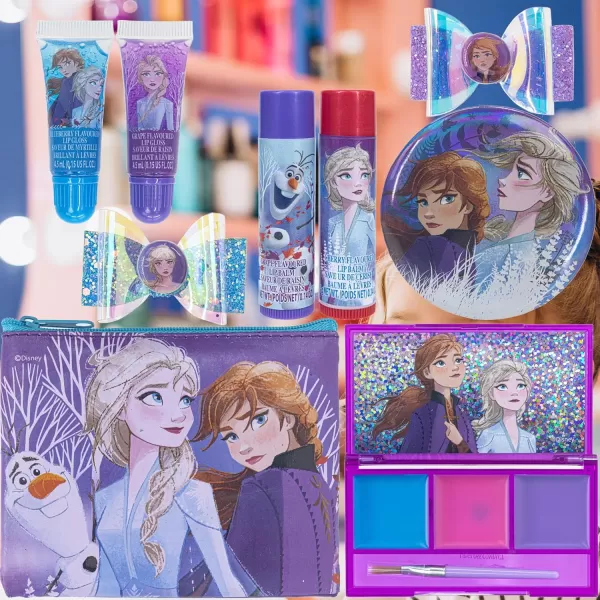 imageDisney Frozen  Townley Girl Super Sparkly Cosmetic Beauty Makeup Set For Girls with Clips Lip Gloss Nail Stickers Lip Balm Nail Gems and Mirror For Parties Sleepovers ampamp Makeovers