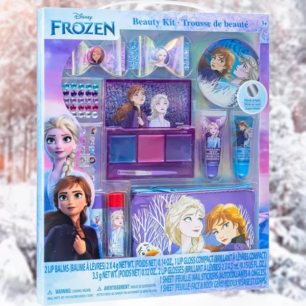 imageDisney Frozen  Townley Girl Super Sparkly Cosmetic Beauty Makeup Set For Girls with Clips Lip Gloss Nail Stickers Lip Balm Nail Gems and Mirror For Parties Sleepovers ampamp Makeovers