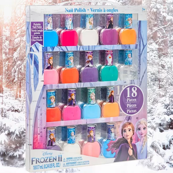 imageDisney Frozen Elsa Anna NonToxic PeelOff WaterBased Safe Quick Dry Nail Polish Gift Kit Set for Kids Tweens Girls Glittery and Opaque Colors Ages 3 18 Pcs