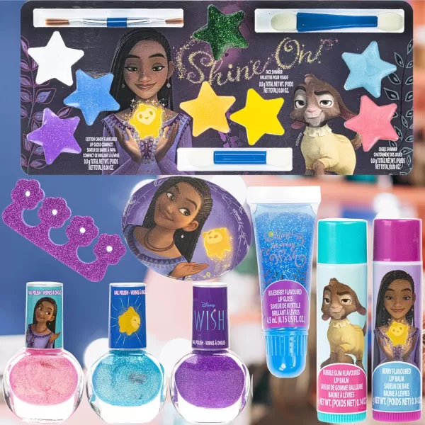 imageDisney Wish  Townley Girl Train Case Cosmetic Makeup Set Includes Lip Gloss Eye Shimmer Brush Nail Polish Accessories ampamp more for Girls Ages 3 perfect for Parties Sleepovers ampamp Makeovers