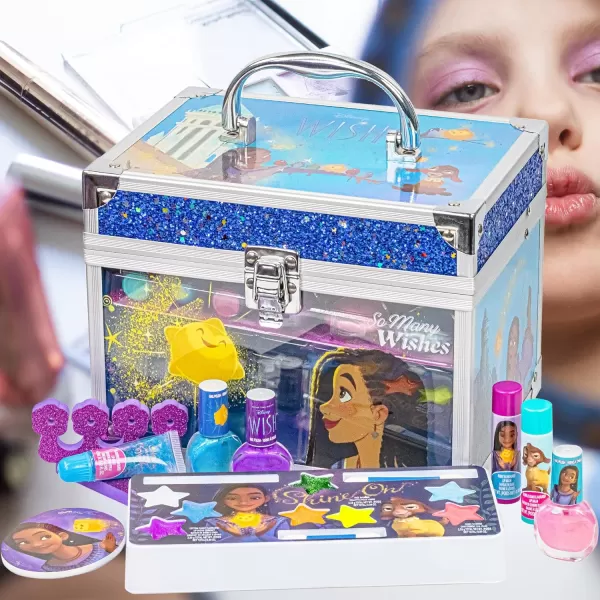 imageDisney Wish  Townley Girl Train Case Cosmetic Makeup Set Includes Lip Gloss Eye Shimmer Brush Nail Polish Accessories ampamp more for Girls Ages 3 perfect for Parties Sleepovers ampamp Makeovers