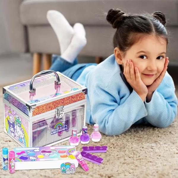 imageHello Kitty ampamp Friends  Townley Girl Train Case Makeup Set for Kids Includes Lip Gloss Eye Shimmer Nail Polish Brushes and More Perfect for Parties Sleepovers and Makeovers NonToxic Ages 3