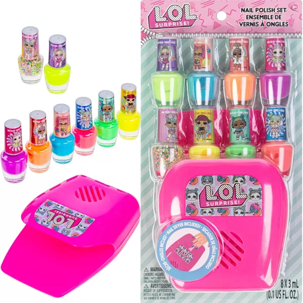 imageLOL Surprise 8 pc Non Toxic Nail Polish Set for Kids with Nail Dryer  Peelable Nail Varnish Kit for Ages 3 by Townley Girl