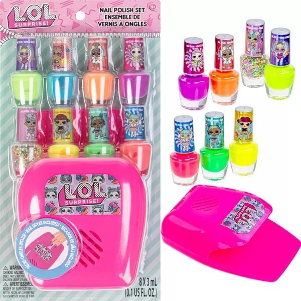 imageLOL Surprise 8 pc Non Toxic Nail Polish Set for Kids with Nail Dryer  Peelable Nail Varnish Kit for Ages 3 by Townley Girl