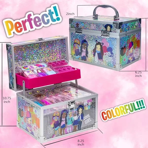 imageTownley Girl DIY Train Case Makeup Beauty set Includes Bracelet Beads ampamp String Tattoos Lip Gloss Hair Clips Nail Polish ampamp Much More for Girls Ages 6 Perfect for Parties Sleepovers ampamp Makeovers