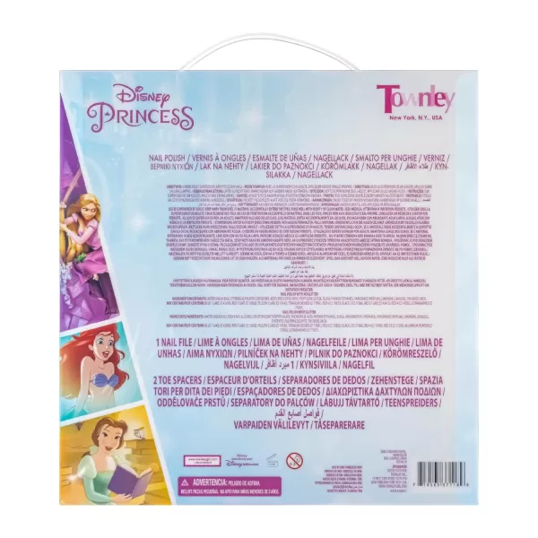 imageTownley Girl Disney Princess 15 Piece WaterBased Nail Polish with 3 Toe Spacers Quick Dry Peel Off Gift Kit Set for Kids Girls Ages 3