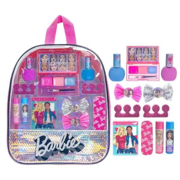 imageBarbie  Townley Girl 15 Pcs Makeup Filled Backpack Cosmetic Gift Set with Mirror Includes Lip Gloss Nail Polish Hair Bow ampamp More for Kids Girls Ages 3 Perfect for Parties Sleepovers ampamp Makeovers