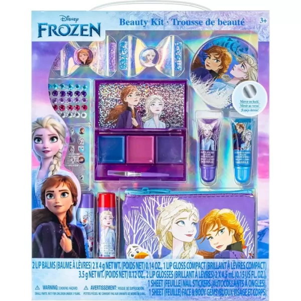 imageDisney Frozen  Townley Girl Super Sparkly Cosmetic Beauty Makeup Set For Girls with Clips Lip Gloss Nail Stickers Lip Balm Nail Gems and Mirror For Parties Sleepovers ampamp Makeovers