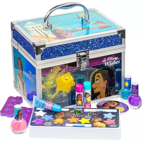 imageDisney Wish  Townley Girl Train Case Cosmetic Makeup Set Includes Lip Gloss Eye Shimmer Brush Nail Polish Accessories ampamp more for Girls Ages 3 perfect for Parties Sleepovers ampamp Makeovers