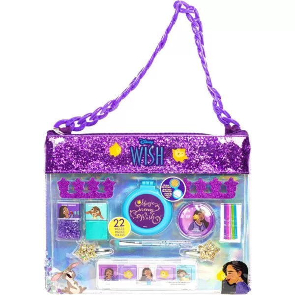 imageDisney Wish Girl Fashion Chain Sling Bag with Peel Off Nail Polish Eyeshadow Hair Accessories Hair Brush and More with Rainbow Chain for Girls Ages 3 by Townley Girl