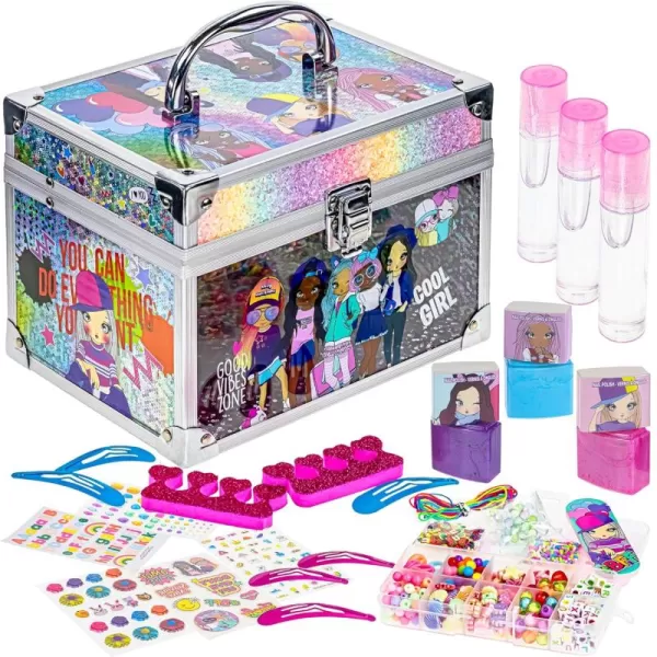 imageTownley Girl DIY Train Case Makeup Beauty set Includes Bracelet Beads ampamp String Tattoos Lip Gloss Hair Clips Nail Polish ampamp Much More for Girls Ages 6 Perfect for Parties Sleepovers ampamp Makeovers