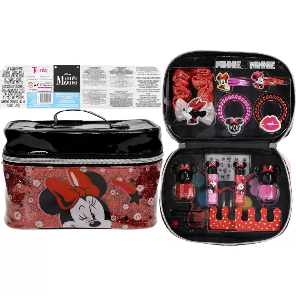 imageTownley Girl Disney Minnie Mouse Zipper Cosmetic Train Case With Lip Gloss Lip Balm Hair Clips Nail Stickers Scrunchie and More Ages 3 for Parties Sleepovers and Makeovers