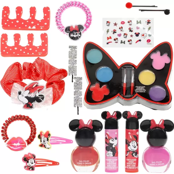 imageTownley Girl Disney Minnie Mouse Zipper Cosmetic Train Case With Lip Gloss Lip Balm Hair Clips Nail Stickers Scrunchie and More Ages 3 for Parties Sleepovers and Makeovers