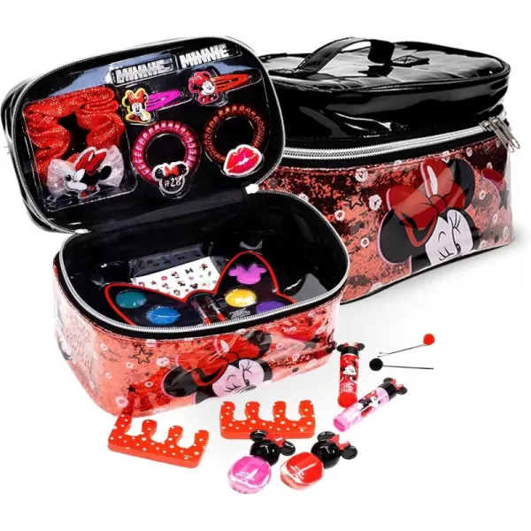 imageTownley Girl Disney Minnie Mouse Zipper Cosmetic Train Case With Lip Gloss Lip Balm Hair Clips Nail Stickers Scrunchie and More Ages 3 for Parties Sleepovers and Makeovers