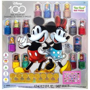 imageDisney 100 Kids Nail Polish Set with Glittery and Opaque Colors with Nail Stickers for Girls Kids Ages 3 Perfect for Parties Sleepovers and Makeovers 18 Pcs